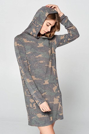 L/S Hood Dress W/Swingy Hem